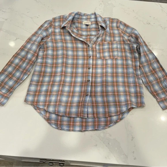 Universal Thread blue & orange lightweight button down shirt - Picture 8 of 15